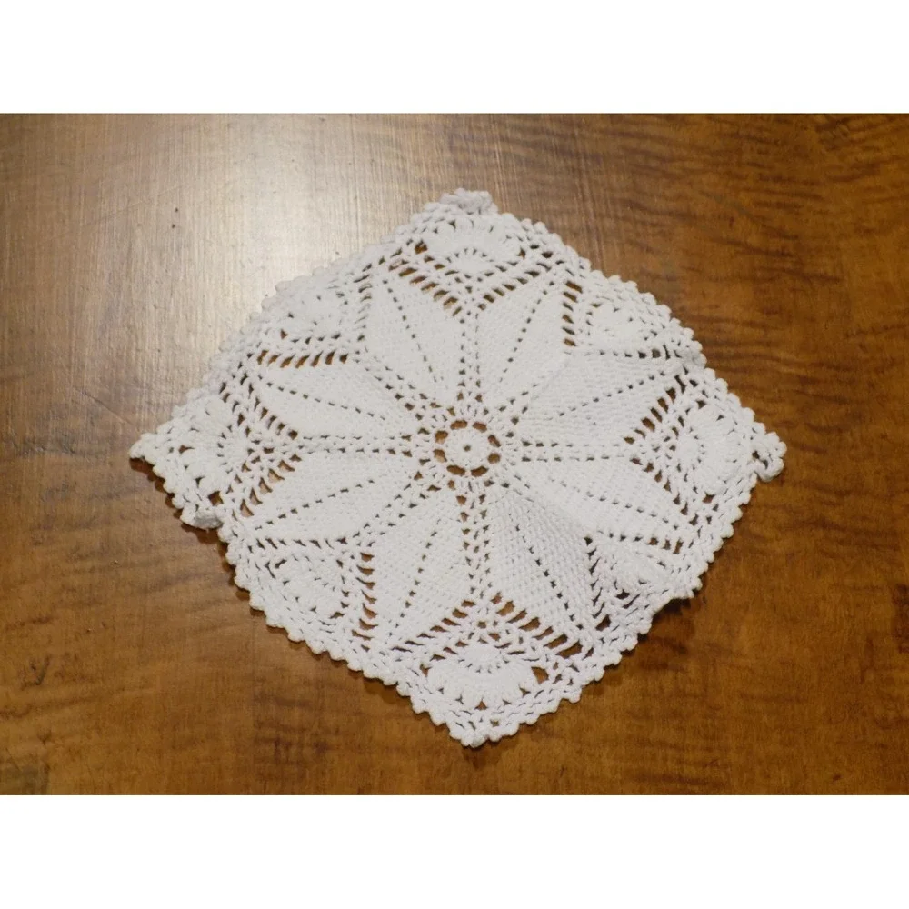 Vintage Square Hand Crocheted Doily Elegant 8